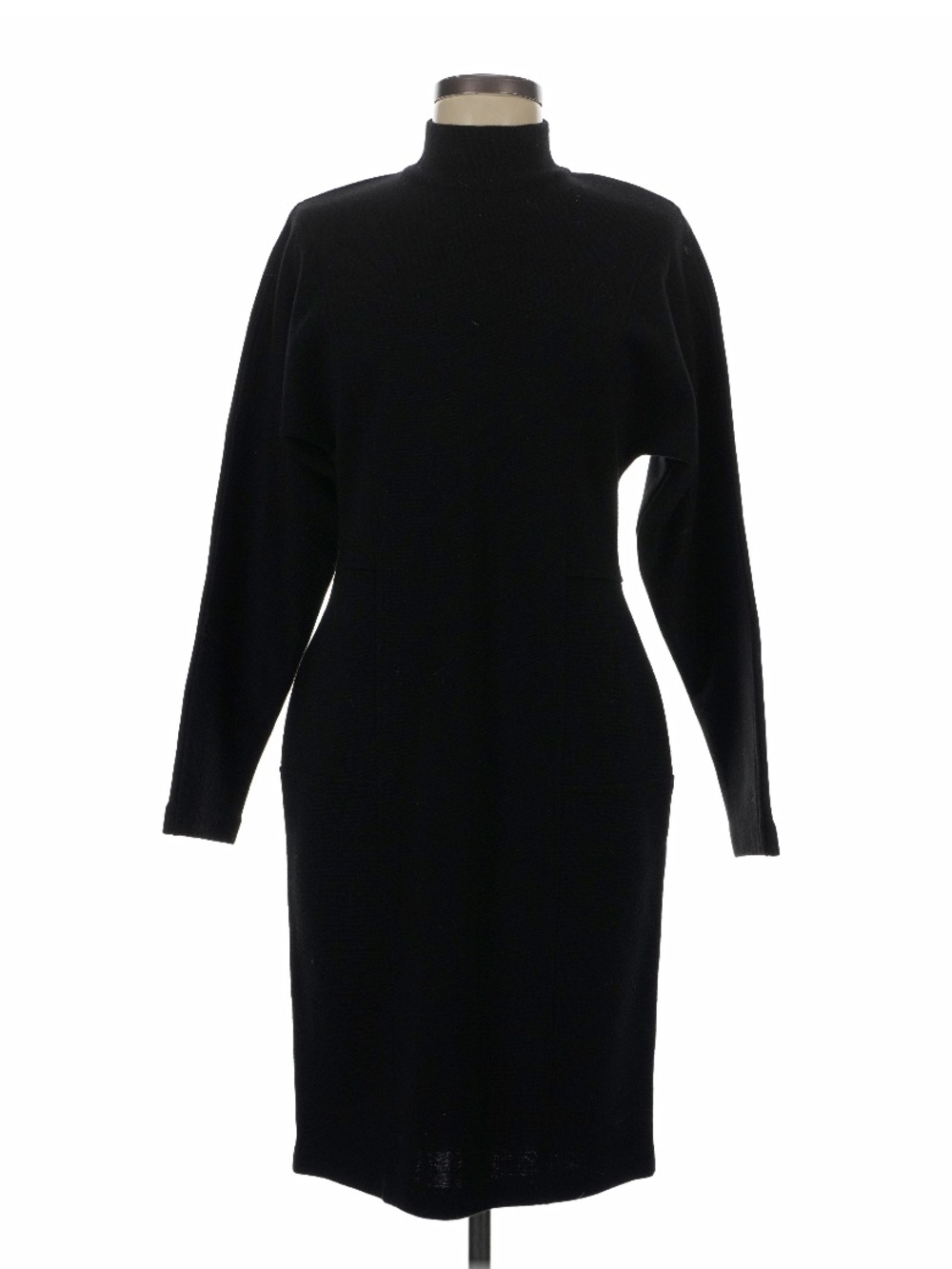 VTG Nina Patrick Black Mock Turtleneck Long Sleeve Dress Wool Blend Sweater Med